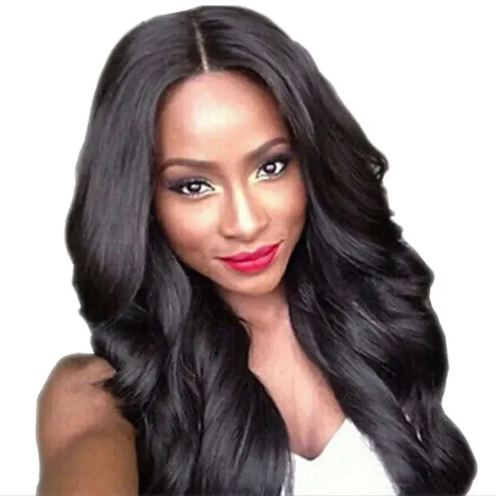 Women's Black Long Wavy Wig Long Curly Straight Synthetic Hair Fashion Looking
